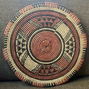 Nigerian Handwoven Basket Tray Natural Materials Coiled Geometric